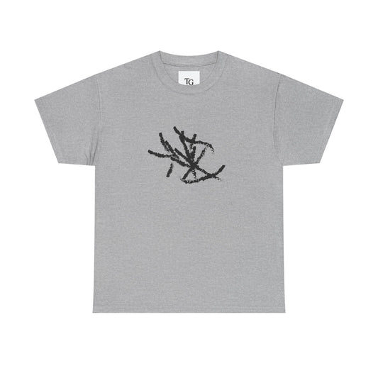 Unisex Heavy Cotton Tee with Abstract Art, Casual Streetwear, Graphic Tee for Art Lovers, Comfortable Everyday Wear, Gift for Birthdays